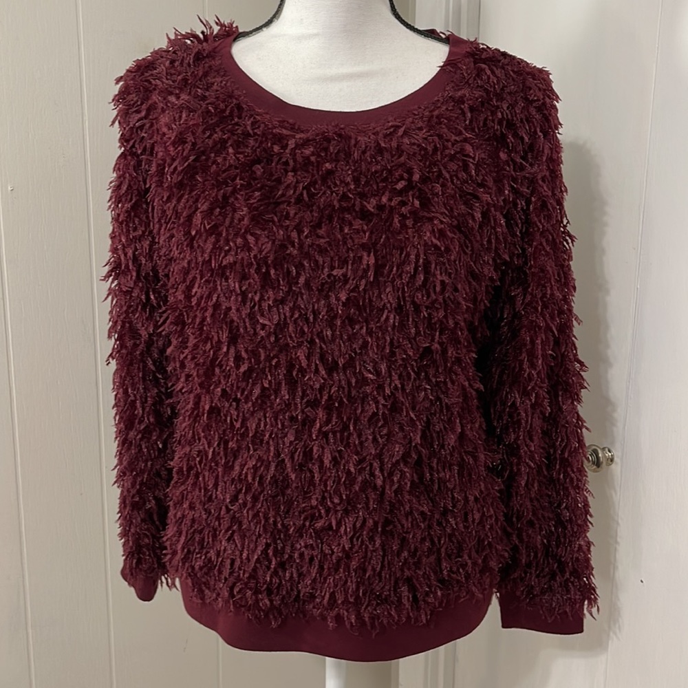 EST.1946 Maroon Polyester Round Neck Long Sleeve Pullover Fuzzy Sweater M